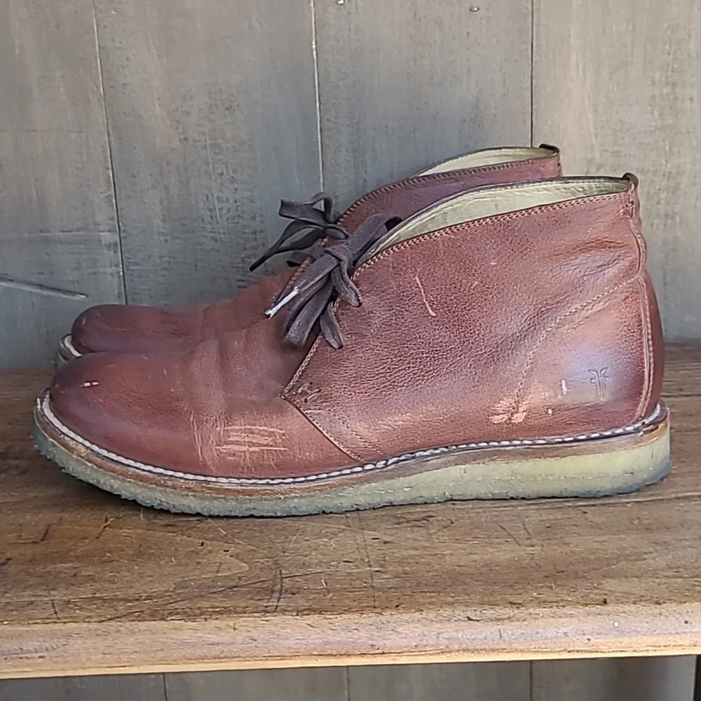 Frye Philip Crepe Chukka Boot Men's sz 11.5D Brown Leather Lace Up Shoes